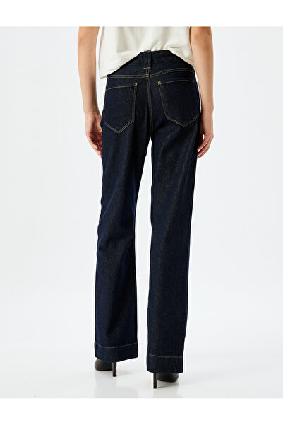 Koton Egyenes, hosszú szárú varrás, normál derékú zsebes farmernadrág - hosszú, egyenes farmernadrág