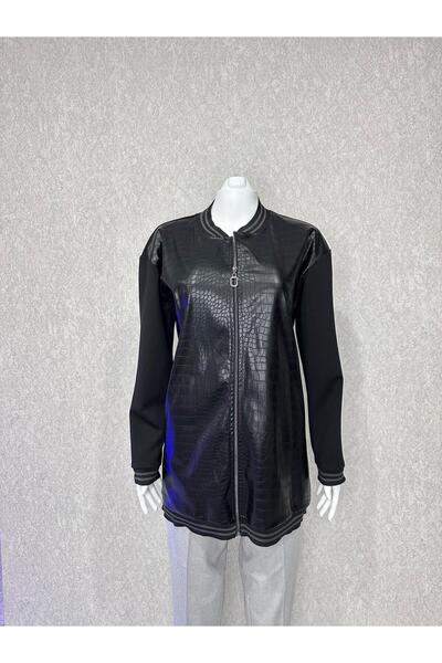 2K Deri Örme Uzun Ceket-Ribanalı