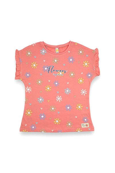 Via Girls Floral Print Back Printed Cotton Ruffle Summer Bodysuit for Girl 5-8 Years Old