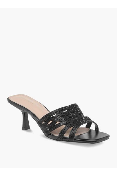 Flora Bella by Shoexpress Flora Bella Embellished Slip-On Sandals with Flared Heels