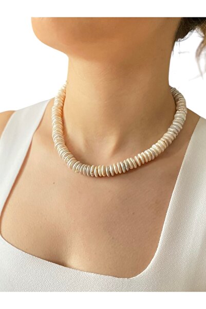By Saadet Özkanlı Rondela Inci Kolye Gerçek Inci Tatlısu Incisi  40 Cm Choker...