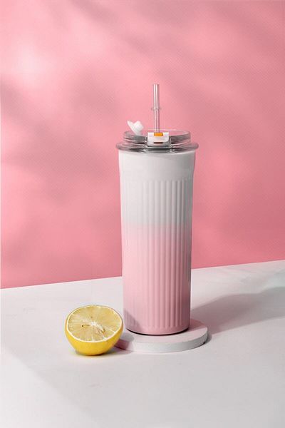 Weather Forecast 500 ml Steel 304 L - Hand Thermos Mug with Pink, White and Gradient Straw