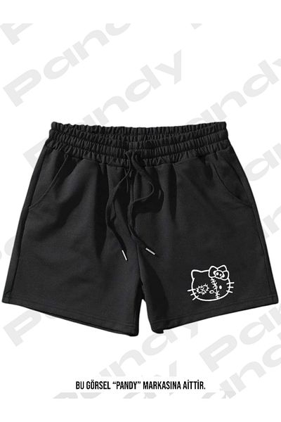 pandy Pantaloni scurți de bază negri cu imprimeu Hello Kitty unisex