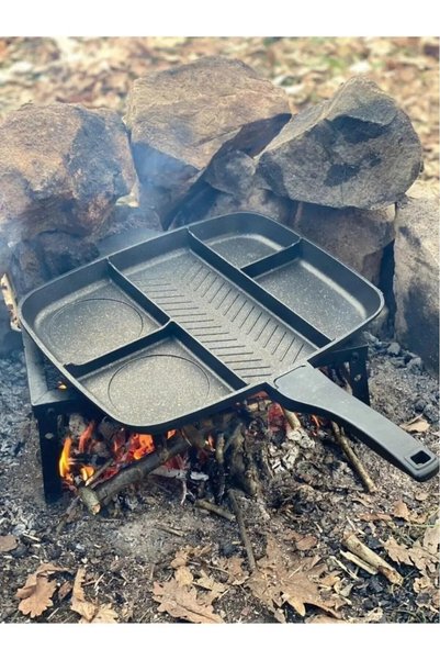 campreyon 5-Burner Cast Iron Pan 5-Burner Granite Pan Five-Burner Pan Non-Stick Pan 5-Compartment Tongs Dish Sponge