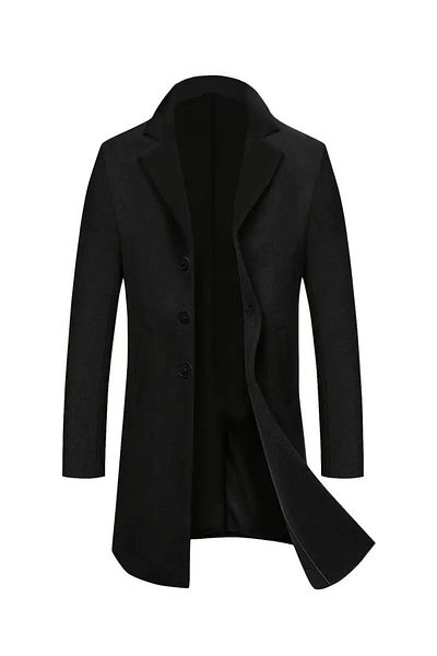 Mero Life Μαύρο παλτό με βελονιά Slim Fit - Μονό σκίσιμο και κουμπιά