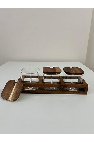 moon dekor home Borosilicate Spice Rack - Acacia Lid with Storage Container and Spoon