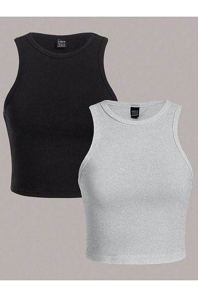ÖZ PAMUK Women's 2-Piece Corduroy 100% Cotton Knitted Camisole Crop Atlet
