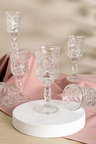 MEST Serin 6 Adet  Ayaklı Cam Kahve Yanı Su Bardağı Seti | 210 cc