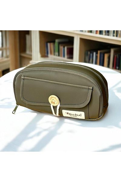 BABUN Ephesus Large Wide Vegan Δερμάτινη θήκη μολυβιού πολυτελείας Vintage με κουμπιά θήκη μακιγιάζ