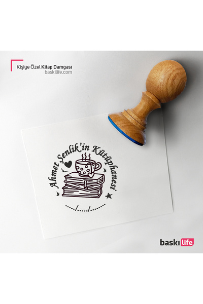 Baskı Life Kahve Kitap Kişiye Özel Kitap Damgası Kitap Mührü Kaşe Kitap Mühür...