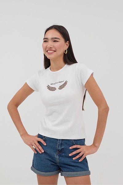 Addax Leopard Winged Short Sleeve T-Shirt P1652-E2