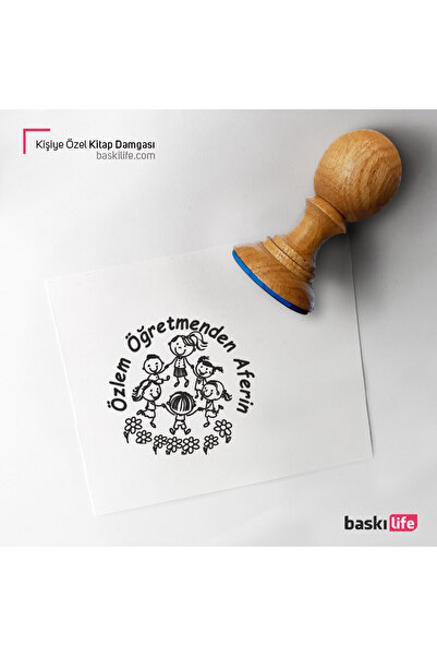 Baskı Life Aferin Damga Öğretmen Kişiye Özel Kitap Damgası Kitap Mührü Kaşe K...