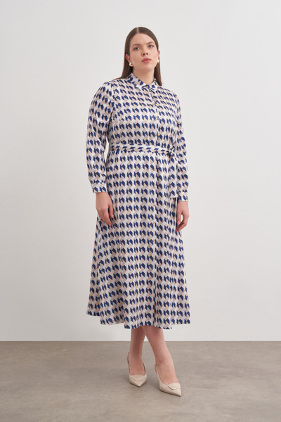 Aker Desenli Kemerli Gömlek Elbise