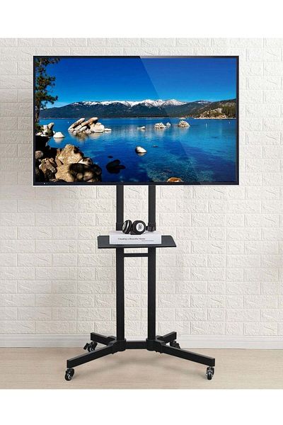 erorex Mobile Tv Stand For 32"-65" Screens – Height Adjustable, Lockable Wheels, Av Shelf, 50Kg Capacity