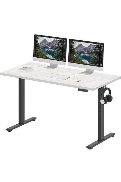 Mahmayi Flexispot 140 x 75cm Electric Standing Desk, Height Adjustable Workstation Desk - Levanto Marble