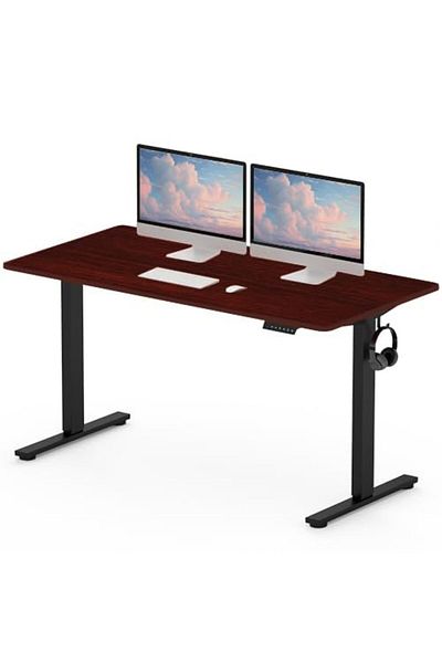 Mahmayi Flexispot 140 x 75cm Electric Standing Desk, Height Adjustable Workstation Desk - Apple Cherry
