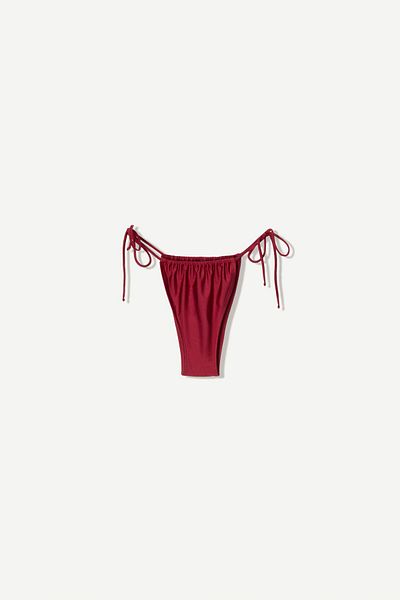 Bershka Burgundy bikini bottoms with ties