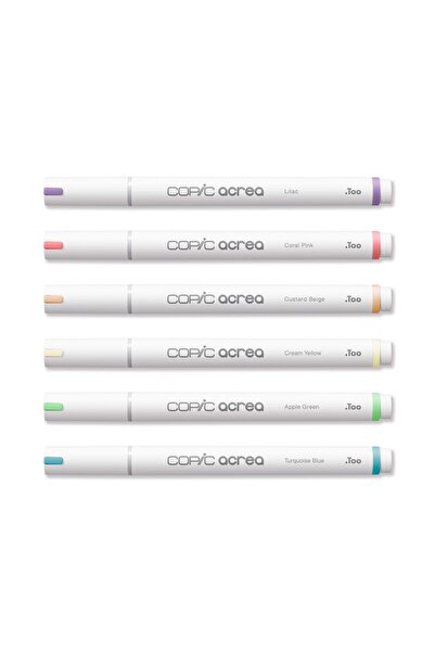 Copic Acrea Set of 6 - Light Acrylic Opaque Paint Marker Drawing Pen for Writing on Any Surface