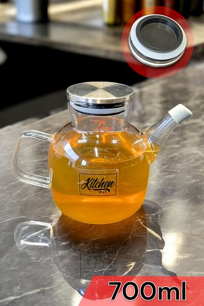 Kitchen Way Borosilicate Glass Oil Pot with Metal Lid Seal Leakproof 700ml Oil Pot Kw-392