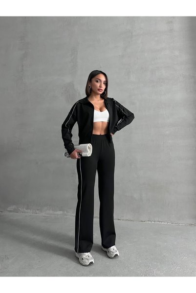 Miss Prova Pantaloni de trening din material textil pentru scufundări, cu detalii de cusături MISSEA2518