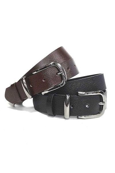 Kemerix 100% Genuine Leather 3.2 cm Black-Bitter Brown 2-Piece Belt Set