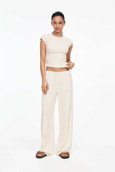 Pull & Bear Krep wide leg pantolon