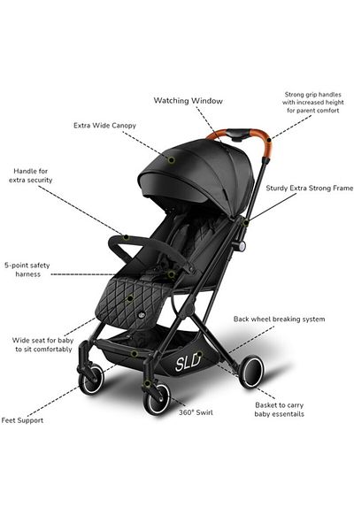 TEKNUM Travel Lite Stroller-SLD by Teknum with Sunveno Styler Fashion diaper Bag-Black