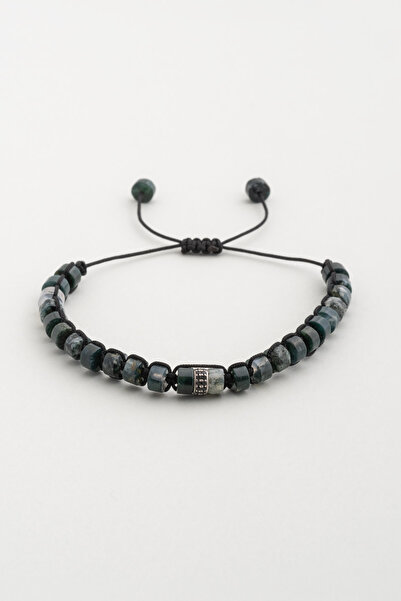 So CHIC... Doğal Yosun Akik Taşlı Ayarlanabilir Erkek Gümüş Bileklik