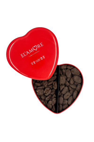 Elamore Şeker İlavesiz, Glütensiz, Vegan Mix Bitter Çikolata - Büyük Kalp Metal Kutu, 400 gr