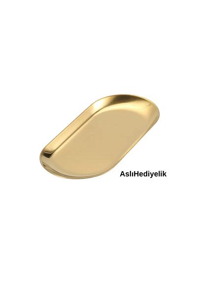 Aslı Hediyelik (19 cm) Small Boat Oval Gold Stainless Sauce Bowl Steel Plate