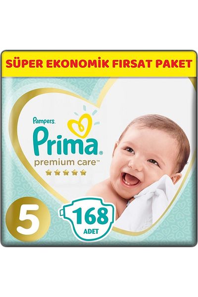 Prima حفاضات أطفال من بريميوم كير مقاس 5 - 11-16 كجم جونيور 168 قطعة فرصة اقتصادية للغاية PK