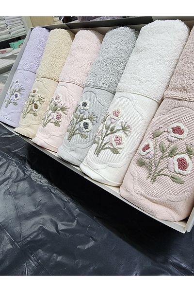Fiesta Home Elite Bukle Jacquard Embroidered Cotton Towel 50X90 (6 Pieces)