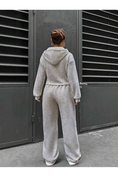 aynewmoda Set de hanorac și pantaloni casual pentru femei, cu glugă și fermoar, simplu și elegant pentru purtarea zilnică