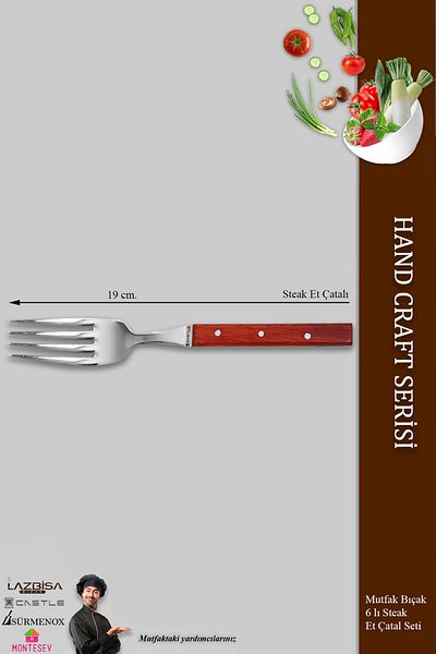 CASTLE KITCHEN سلسلة من 6 قطع - سكين المطبخ، مقبض وسادة، شوكة وجبة الإفطار من لحم الخنزير (MFT-2547)
