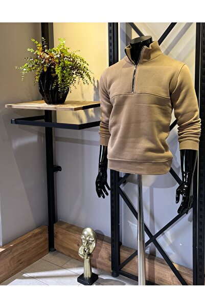Butik 3 İplik Şardonlu Yarım Fermuarlı Sweatshırt