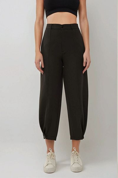 Hiccup Button Detailed High Waist Baggy Trousers
