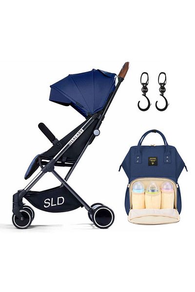 TEKNUM Teknum Travel Lite Stroller-Navy Blue + Sunveno Diaper bag + hooks