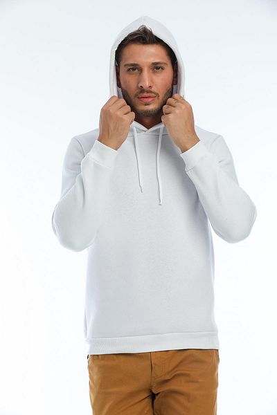 Blah Hooded Basic Wide Cut Men's Fleece Sweatshirt