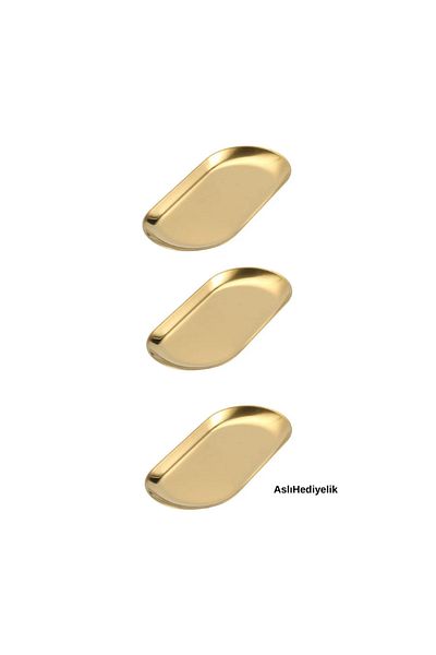 Aslı Hediyelik 3-Piece (19 cm) Oval Gold Stainless Steel Sauce Bowl and Sauce Bowl Steel Plate