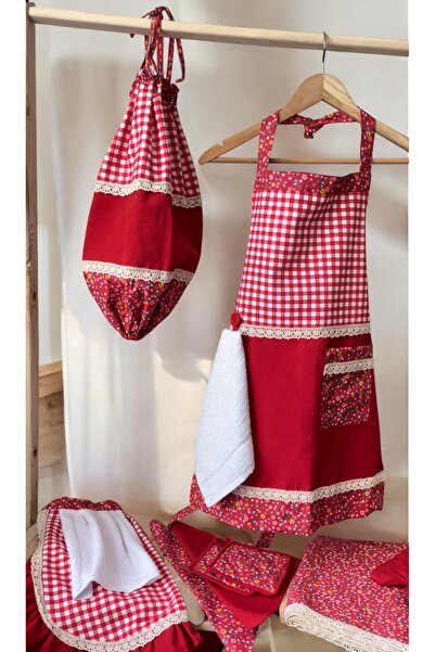 DESİGNBYASYAA Kadın Mutfak Önlüğü Seti 10 Parça Masa Örtülü Leke Tutmaz Su Itici Önlük Seti