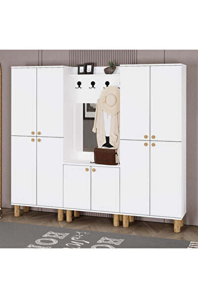 Kalender Dekor Ferda-1-3-3 Bohem Ayaklı Aynalı Ayakkabılık Portmanto Vestiyer