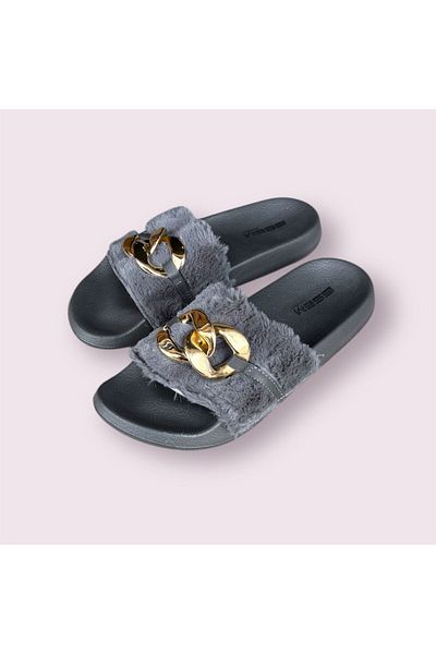 Esem Women's Smoked Feather Chain House Office Daily Slippers