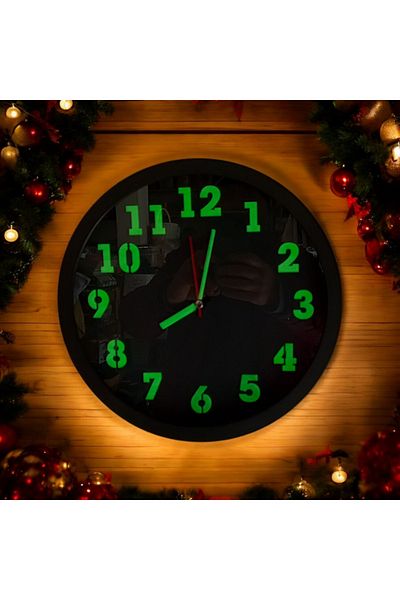 Bahat Phosphorescent Green Black Wall Clock Diameter 29.5 cm