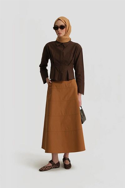 Armine Tan Stitching Detailed Skirt - 25Y1801