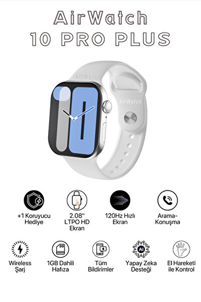 AirWatch 10 Pro Plus Akıllı Saat Tüm Telefonlara Uyumlu Hediyeli 46 mm Büyük Ekran Akıllı Saat