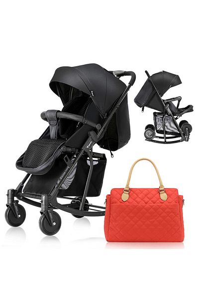 TEKNUM Teknum Stroller With Rocker w/ Orange Diaper tote Bag- Black