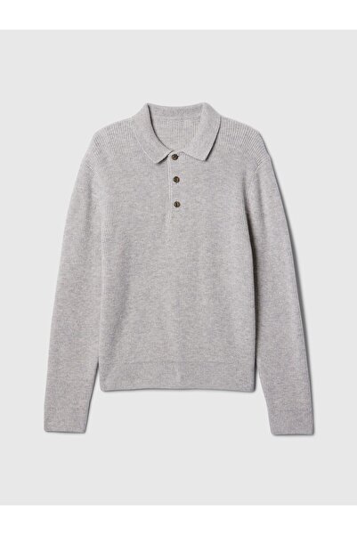 GAP Erkek Çocuk Gri CashSoft Fitilli Polo Yaka Kazak