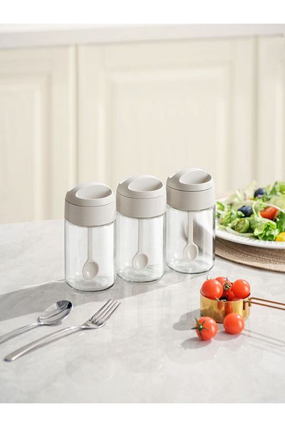 M'art Home Pinmoo Prachic Large Size with Spoon 13.5 cm 1 Piece 250 Ml. Glass Spice Rack