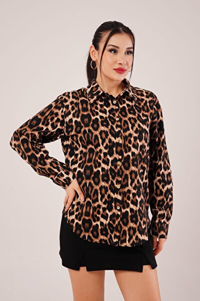 Hipo Trend Leopar Baskılı Salaş Kesim Leopar Gömlek