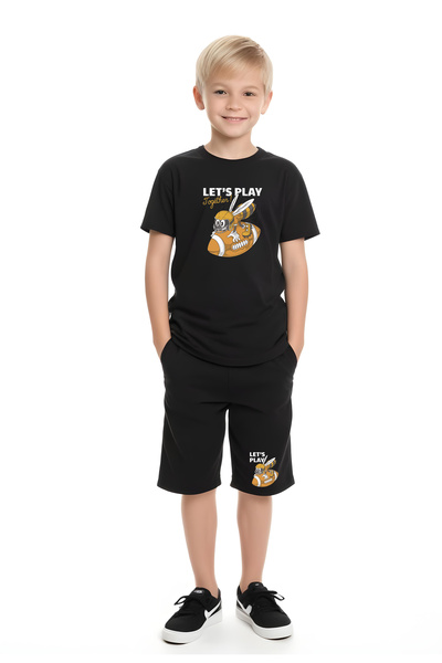 YA KO KİDS Play Together Printed Boys' Short Sleeve Double Pocket Bottom-Top Suit